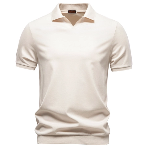 Polo da Uomo in Maglia Misto Viscosa Morbida Traspirante Colletto Johnny Manica Corta Top per Business Casual Quotidiano Stile Minimalista