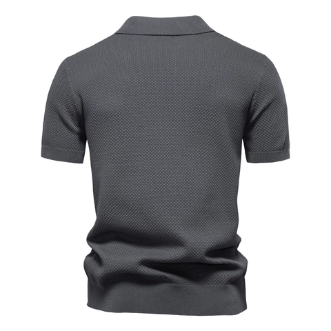 Polo Homme Business Décontracté en Tricot Gauffré Top à Manches Courtes Pull en Tricot Taille Européenne Sans Bouton Col en V Mélange de Viscose