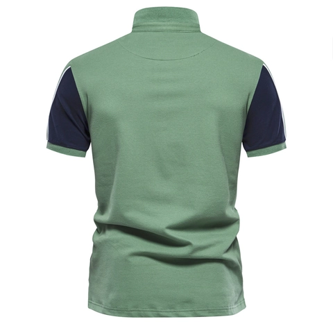 Polo da Uomo Casual a Blocchi di Colore Manica Corta Colletto a Punta Cotone Traspirante Top Moda Vestibilità Slim
