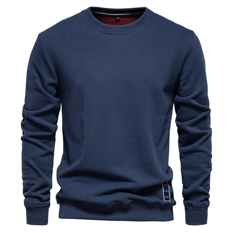 Felpa da Uomo Girocollo in Misto Cotone a Manica Lunga Tinta Unita Pullover Vestibilità Larga Casual Taglia Europea Moda Top