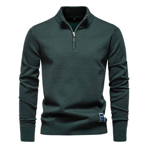 Men's Casual Cotton Blend Knitted Sweater Quarter Zip Stand Collar Slim Fit Long Sleeve Ribbed Knit Pullover For Men