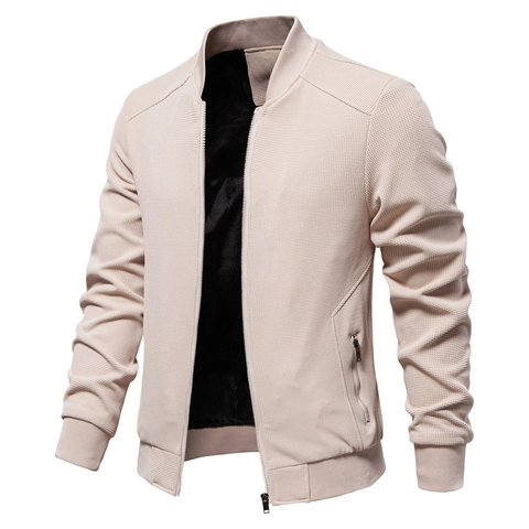 Giacca Bomber da Uomo a Nido d'Ape Foderata in Pile con Collo in Piedi e Cerniera Giubbotto Casual Antivento Caldo in Maglia