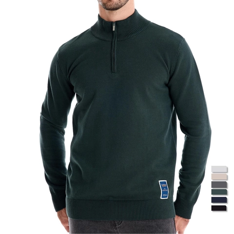 Men's Casual Cotton Blend Knitted Sweater Quarter Zip Stand Collar Slim Fit Long Sleeve Ribbed Knit Pullover For Men