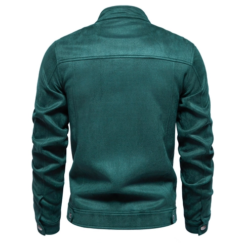 Chaqueta de Gamuza Sintética para Hombre Color Sólido Cuello Alzado Cremallera Casual Workwear Ropa de Abrigo Chaqueta de Manga Larga para Hombre Otoño Invierno