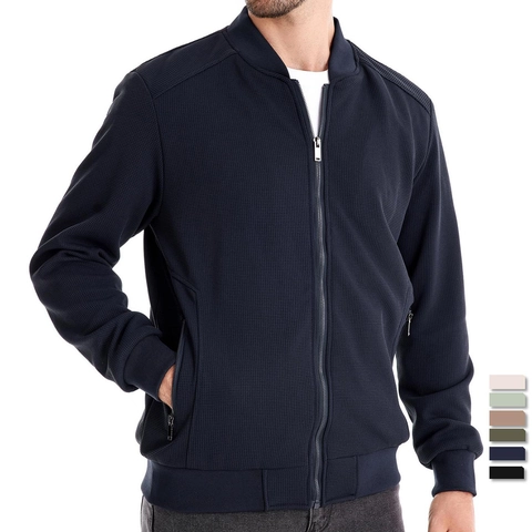 Giacca Bomber da Uomo a Nido d'Ape Foderata in Pile con Collo in Piedi e Cerniera Giubbotto Casual Antivento Caldo in Maglia