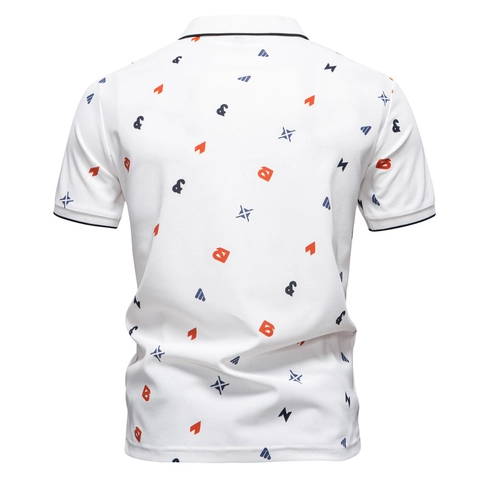 Herren Casual Baumwolle Piqué Polo Shirt Kurzarm Kontrast Revers Buchstaben Geometrischer Druck Sommer Atmungsaktives Sportliches Top