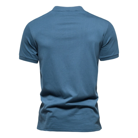 Men Cotton Short Sleeve T-Shirt Half Zipper V Neck Top Casual Solid Color Slim Fit Tee With Lion Embroidery For Summer Daily Sports Wear