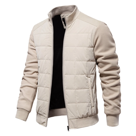 Chaqueta Casual de Retazos para Hombre Cuello Alto Abrigo de Invierno Acolchado Cortavientos Cremallera Puños de Canale Moda