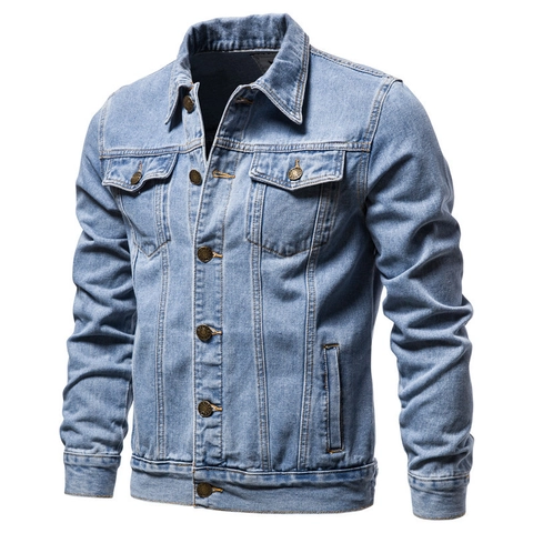 Veste en Jean pour Homme en Coton Lavé Coupe Slim Décontractée Revers Boutonnage Simple Manteau à Manches Longues Homme