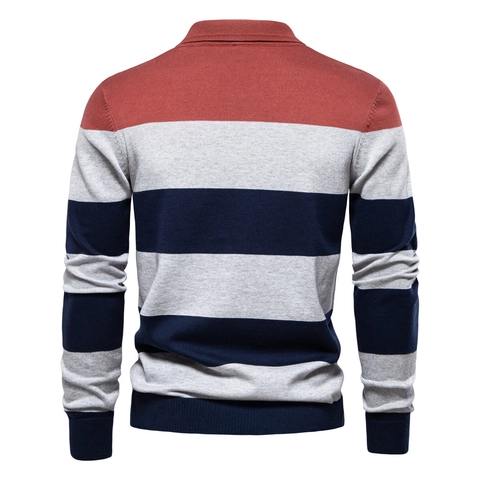 Heren Gestreepte Polo Breigoed Lange Mouw Kleurblok Slim Fit Pullover Trui Casual Zakelijke Herfst Winter Gebreid Overhemd Top