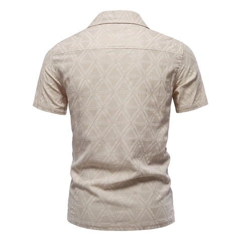 Heren Katoenmix Jacquard Overhemd met Korte Mouwen Ademend Geometrisch Driehoekspatroon Zakelijk Casual Smart Top