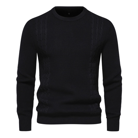 Heren Effen Kleur Wafel Kabelgebreide Trui Slim Fit Ronde Hals Lange Mouw Casual Warme Gebreide Top