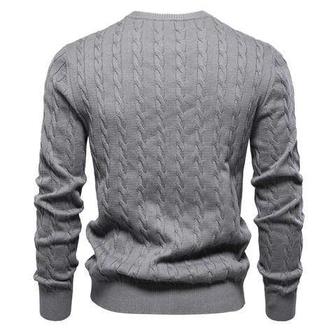 Men's Cable Knit Sweater With Giraffe Embroidery Round Neck Long Sleeve Cotton Blend Casual Business Knitted Pullover Top