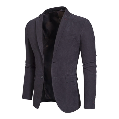 Chaqueta Blazer Casual de Gamuza Ajustada para Hombre Con Abotonadura Sencilla de Dos Botones Cuello de Solapa Coderas Acolchadas Abrigo para Hombre Otoño Invierno