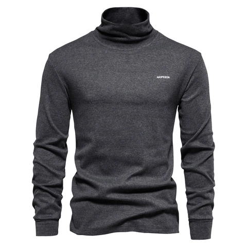 Camiseta de Cuello Alto Manga Larga para Hombre Mezcla de Algodón Transpirable Capa Base Color Sólido Casual Slim Fit