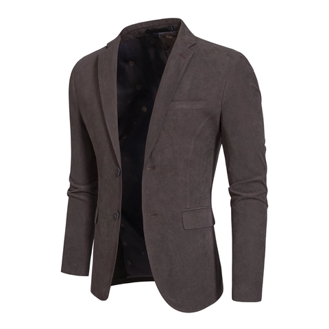 Chaqueta Blazer Casual de Gamuza Ajustada para Hombre Con Abotonadura Sencilla de Dos Botones Cuello de Solapa Coderas Acolchadas Abrigo para Hombre Otoño Invierno