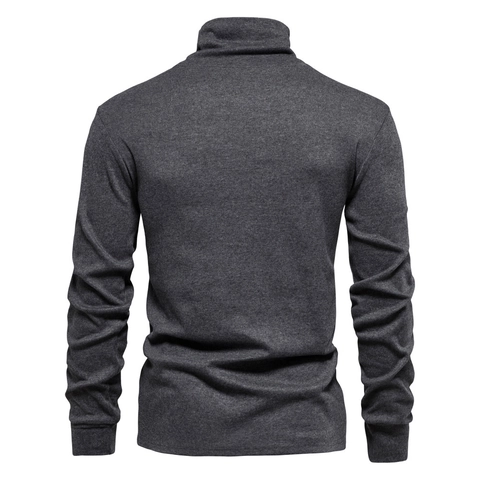 Camiseta de Cuello Alto Manga Larga para Hombre Mezcla de Algodón Transpirable Capa Base Color Sólido Casual Slim Fit