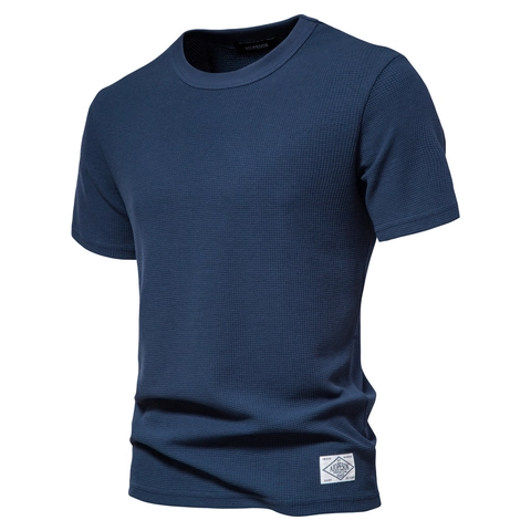 Men's Waffle Knit T-Shirt Basic Solid Color Round Neck Short Sleeve Breathable Cotton Blend Casual Daily Top For Men