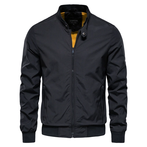 Men's Stand Collar Bomber Jacket Polyester Windbreaker Contrast Lining Casual Regular Fit Spring Autumn Lightweight Top