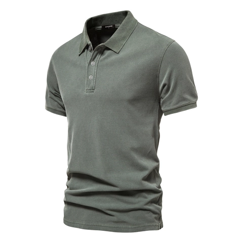 Polo da Uomo Casual a Manica Corta in Cotone Piqué Traspirante Tinta Unita Colletto a Punta Business Sportivo Top per Estate