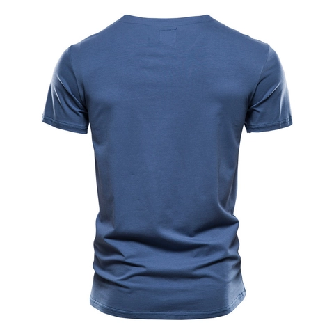 Maglietta da Uomo in 100% Cotone Henley Casual a Maniche Corte con Scollo a V con Tre Bottoni e Tasca Tinta Unita Slim Fit Stile Giapponese