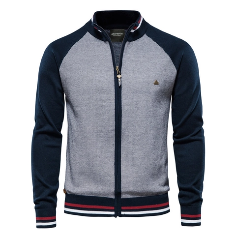 Herren Casual Strickjacke Baumwollmischung Stehkragen Patchwork Slim Fit Pullover Für Herbst Winter Alltag Mode Oberbekleidung Männer