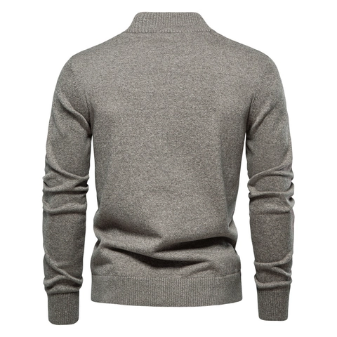 Herren Baumwolle Strickjacke Pullover Stehkragen Knöpfe Business Casual Slim Fit Langarm Oberbekleidung Einfarbiges Top