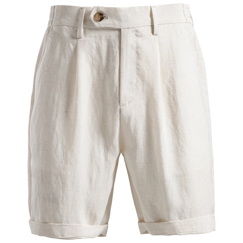 Short Homme Business Décontracté en Coton Lyocell Plissé avec Revers Été Couleur Unie Respirant pour Bureau Quotidien