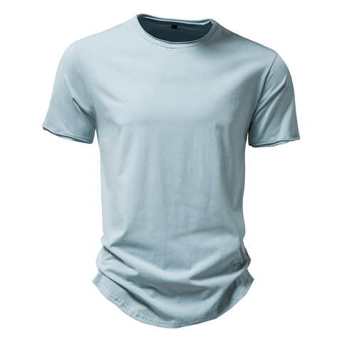 Herren Casual Baumwolle T-Shirt Rundhalsausschnitt Kurzarm Basic Einfarbig Abgerundeter Saum Sommer Atmungsaktives Top
