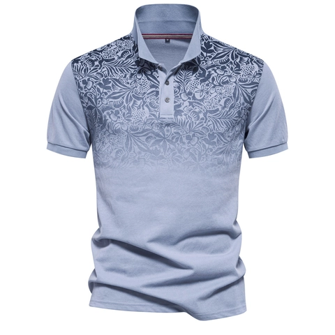 Men Business Casual Short Sleeve Polo Shirt Cotton Blend Printed Turn-down Collar Gradient Botanical Floral Top For Daily Commuting