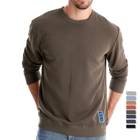 Sweatshirt Ample en Mélange de Coton pour Hommes Col Rond Pullover Couleur Unie Décontracté Manches Longues Automne Mode Top