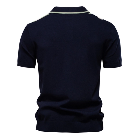 Polo Tricoté à Manches Courtes pour Hommes Mélange de Viscose Patchwork Rayé Col à Revers Décontracté Urbain Été Respirant