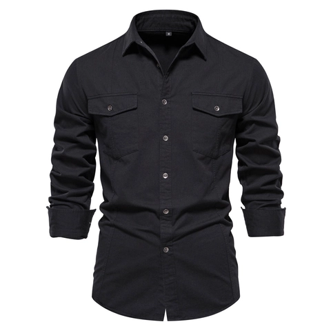 Heren 100% Katoen Casual Werkkleding Overhemd Lange Mouw Omgeslagen Kraag Effen Kleur Europese Maat Strijkvrij Fashion Business