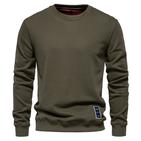 Sweatshirt Ample en Mélange de Coton pour Hommes Col Rond Pullover Couleur Unie Décontracté Manches Longues Automne Mode Top