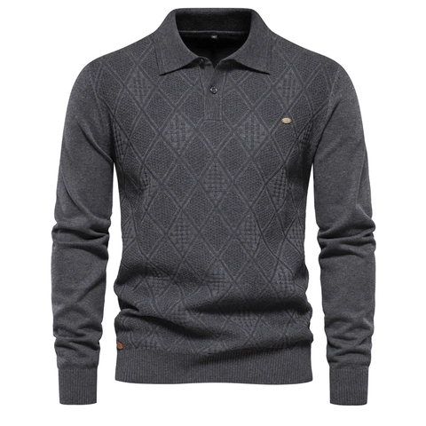 Pull en Tricot à Col Polo pour Hommes Manches Longues Motif à Losanges Coupe Ajustée Pullover en Coton Taille Européenne Casual Business