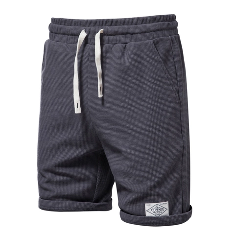 Herren Casual Waffelstrick Shorts Sommer Sportlich Baumwollmischung Einfarbig Elastischer Bund Kordelzug Atmungsaktive Fünf-Punkt-Shorts