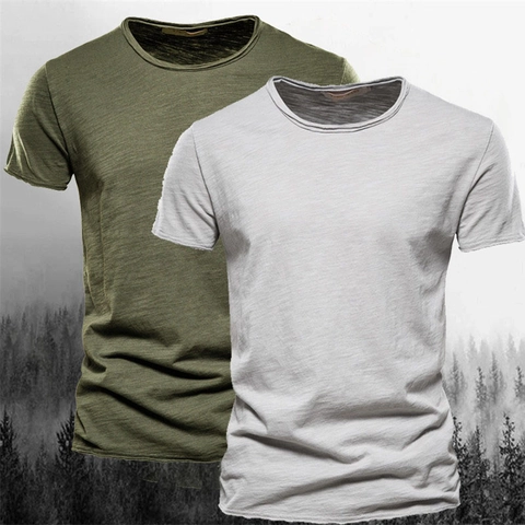 Heren Slub Katoen Korte Mouw T-Shirt Effen Kleur Ademend Slim Fit Ronde Hals Casual Zomer Tee Katoenen Top Voor Mannen