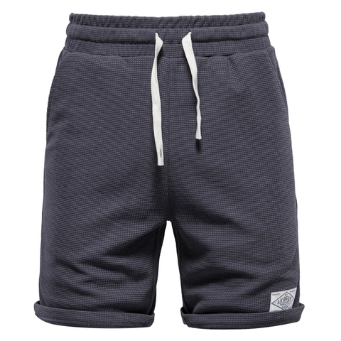 Herren Casual Waffelstrick Shorts Sommer Sportlich Baumwollmischung Einfarbig Elastischer Bund Kordelzug Atmungsaktive Fünf-Punkt-Shorts