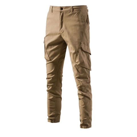 Men's Casual Cotton Cargo Pants Multi-Pocket Straight Fit Breathable Solid Color Outdoor Workwear Trousers For Men