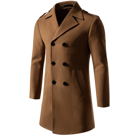 Heren Half Lange Double-Breasted Wolmix Peacoat Reverskraag Overjas Epauletten Smart Business Casual Dagelijkse Jas