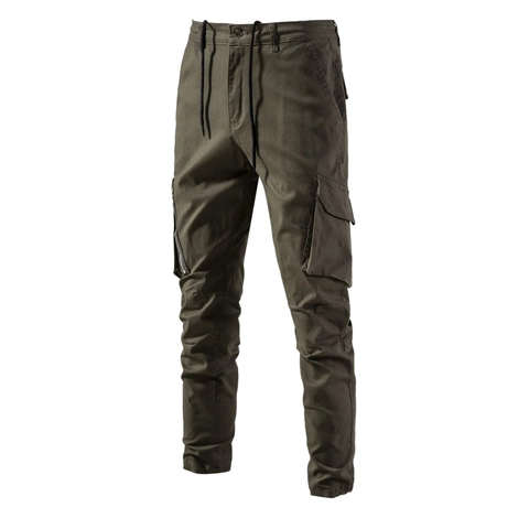 Men's Casual Cotton Cargo Pants Multi-Pocket Straight Fit Breathable Solid Color Outdoor Workwear Trousers For Men