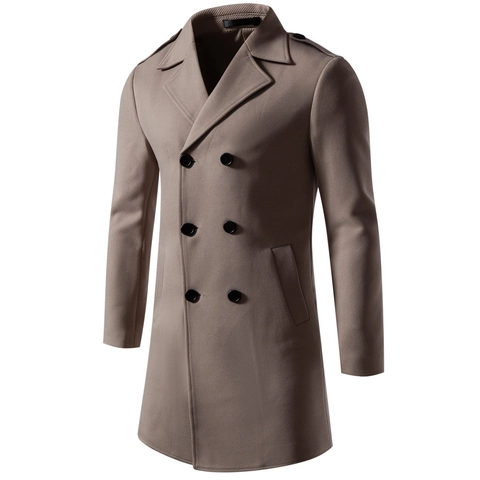 Heren Half Lange Double-Breasted Wolmix Peacoat Reverskraag Overjas Epauletten Smart Business Casual Dagelijkse Jas