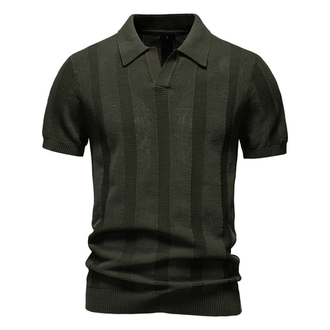 Polo en Tricot pour Homme Respirant Rayé Ajouré Manches Courtes Streetwear Urbain Hauts Décontractés Mélange de Viscose
