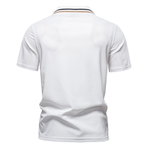 Polo da Uomo Business Casual a Manica Corta in Misto Cotone Piqué Colletto a Revers a Righe Tasca Top alla Moda Estiva