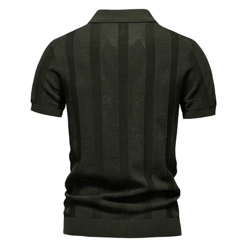 Polo en Tricot pour Homme Respirant Rayé Ajouré Manches Courtes Streetwear Urbain Hauts Décontractés Mélange de Viscose