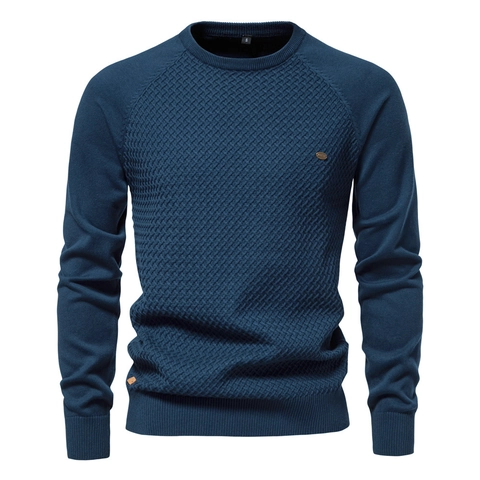 Maglione da Uomo in Misto Cotone a Maglia Girocollo Manica Raglan Pullover Casual Tinta Unita Motivo a Rombi per Uomo