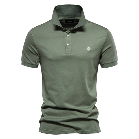 Polo de Algodón Puro para Hombre Transpirable Piqué de Manga Corta Con Bordado de Cabeza de León Estilo de Negocios Casual de Verano