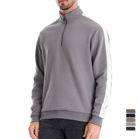 Heren Casual Kwart Rits Pullover Sweatshirt Katoenmix Kleurblok Staande Kraag Lange Mouw Sportieve Top Voor De Herfst Mode