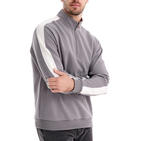 Heren Casual Kwart Rits Pullover Sweatshirt Katoenmix Kleurblok Staande Kraag Lange Mouw Sportieve Top Voor De Herfst Mode