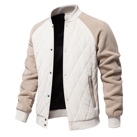Heren Casual Diamant Doorgestikt Bomberjack Fleece Gespleten Gewatteerd Dik Warm Staande Kraag Winddicht Bovenkleding Herfst Winter Top